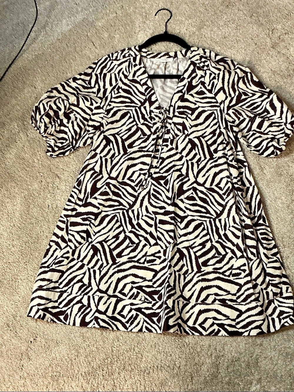 Habitual Lace-Up Detail Babydoll Dress Animal Print Mini Dress Small